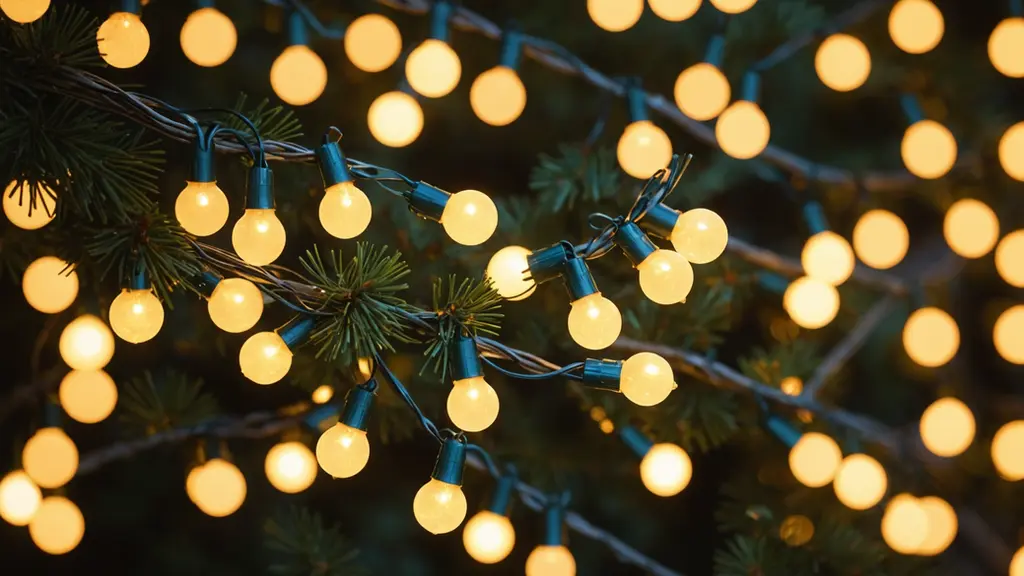 Close-up view of outdoor holiday lights safely installed